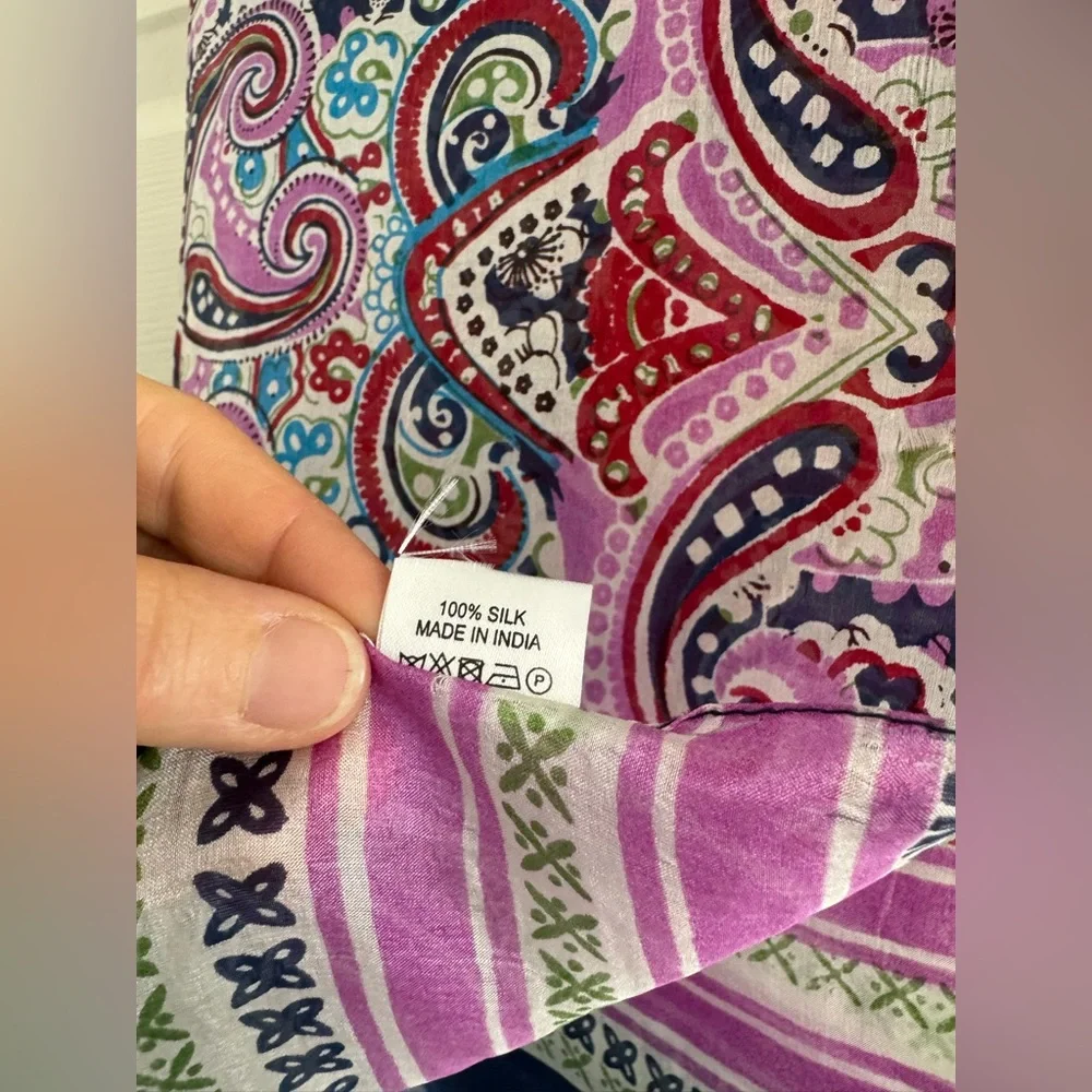 Tickled Pink Silk Scarf, Violet Multi Print, 19 X 68